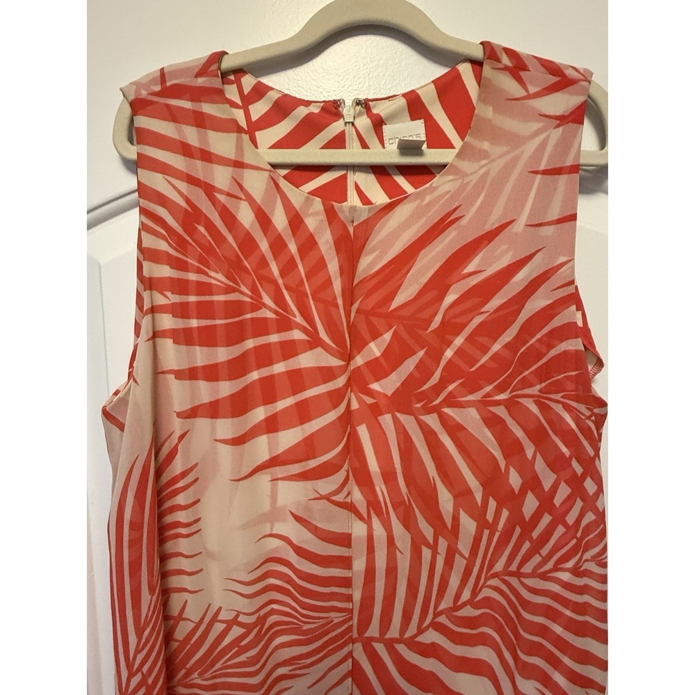 Ladies Chicos Sleeveless Tropical Print Dress Size 3 Summer Orange Sheer Lined
